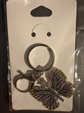 Crystal Butterfly Key & Card Holder Charm in Purple and Green